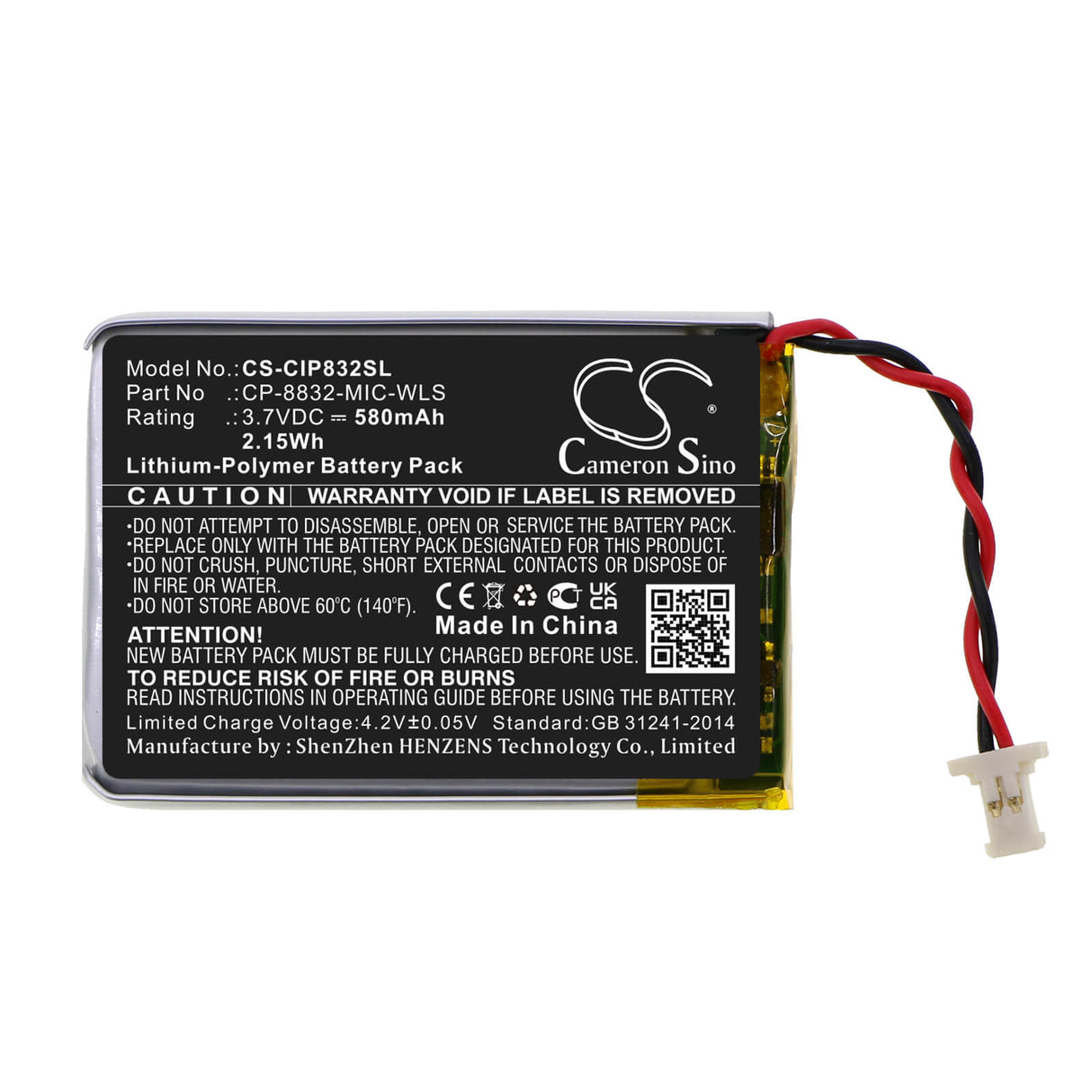 3.7V, Li-Polymer, 580mAh, Communication & Conferencing battery fits Cisco, Cp-8832-mic-wls, Cp-8832 Wireless Expansion Mic, 2.146Wh Communication & Conferencing Cameron Sino Technology Limited