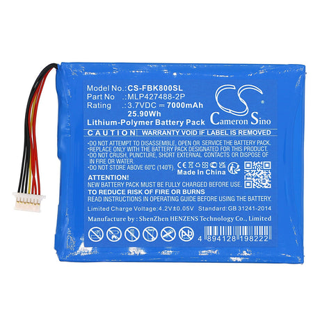 3.7V, Li-Polymer, 7000mAh, Tablet Battery fits Fieldbook, K80, K80 G2, 25.90Wh Tablet Cameron Sino Technology Limited