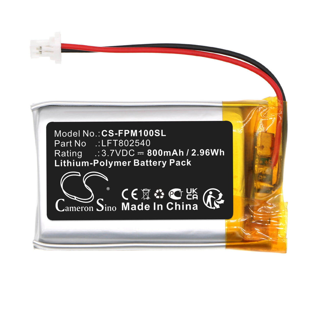 3.7V, Li-Polymer, 800mAh, Headset battery fits Fodsports, Lft802540, M1s Pro, 2.96Wh Wireless Headset Cameron Sino Technology Limited