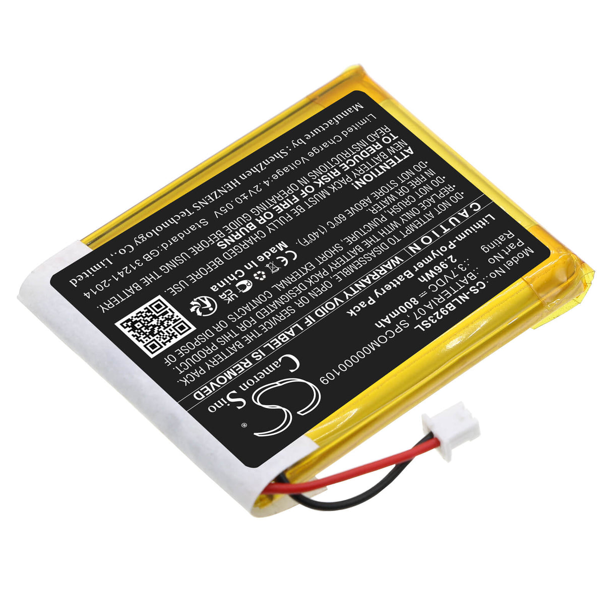 3.7V, Li-Polymer, 800mAh, Headset battery fits Nolan, Batteria 07, N-com B902 L (2023), N-com B902 R (2023), 2.96Wh Wireless Headset Cameron Sino Technology Limited