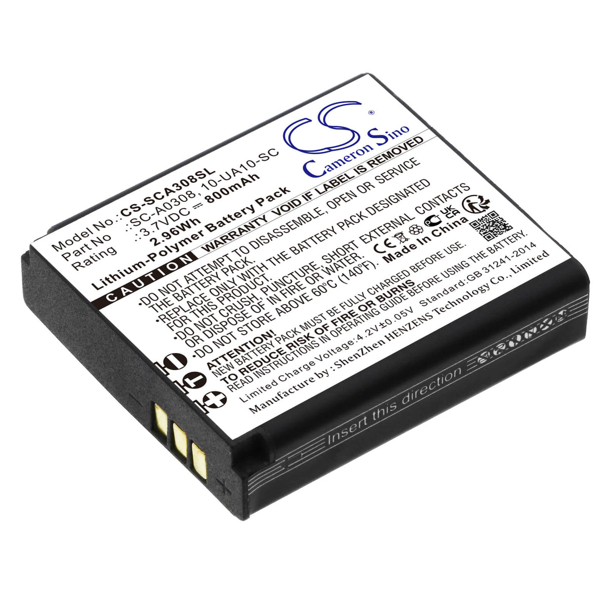 3.7v, Li-polymer, 800mah, Battery Fits Schuberth, Intercoms Sc1 Standard, Sc1 Advance, 2.96wh Batteries for Electronics Cameron Sino Technology Limited (Suspended)   