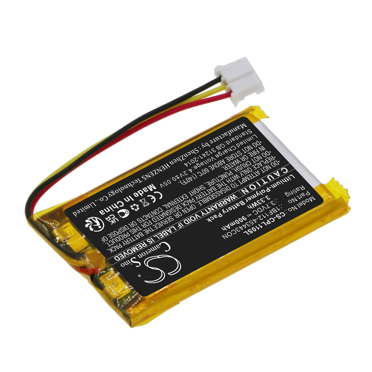 3.7V, Li-Polymer, 900mAh, GPS battery fits Calamp, 1bf112-453443con, Lmu-1100, Lmu-1200, 3.33Wh GPS, Navigator Cameron Sino Technology Limited