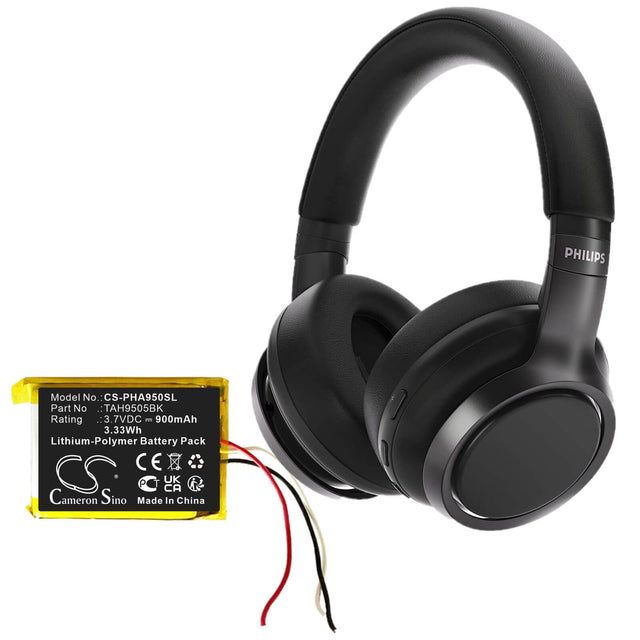 3.7V, Li-Polymer, 900mAh, Headset battery fits Philips, Tah9505bk, 3.33Wh Wireless Headset Cameron Sino Technology Limited