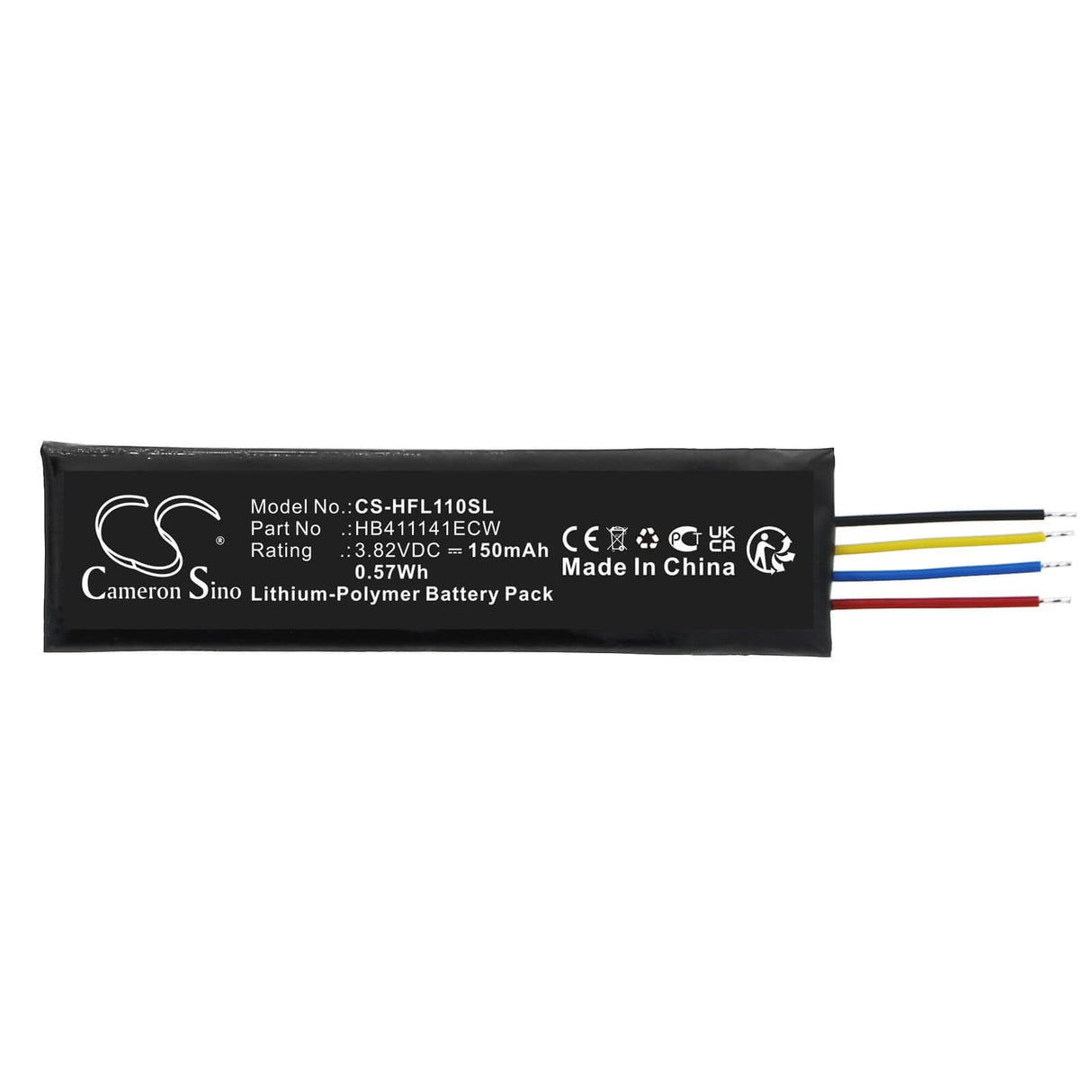 3.82V, Li-Polymer, 150mAh, Headset battery fits Huawei, Hb411141ecw, Freelace Pro, Hua01, 0.57Wh Wireless Headset Cameron Sino Technology Limited