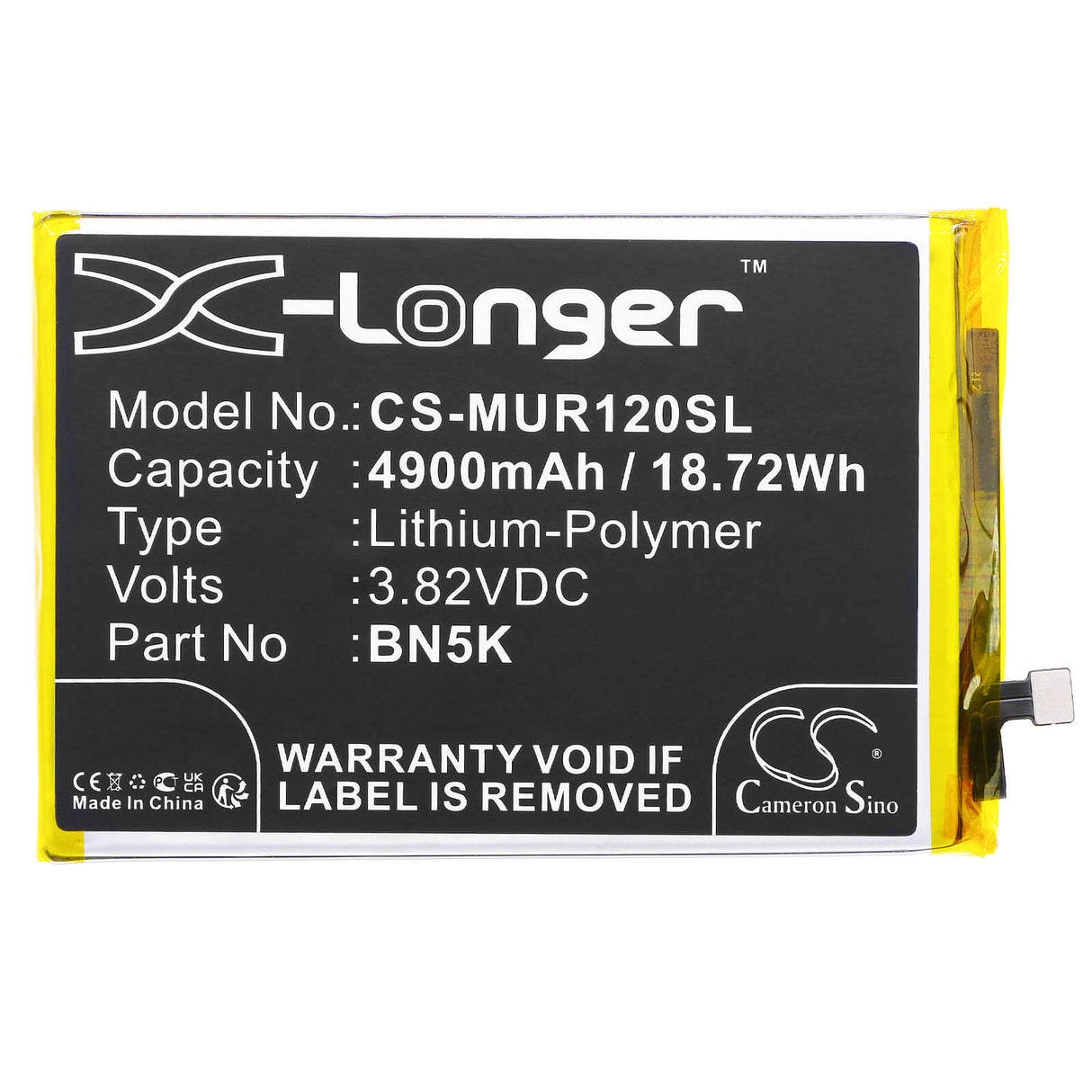 3.82V, Li-Polymer, 4900mAh, SmartPhone battery fits Redmi, Poco, Bn5k, 22127pc95i, C55, 18.72Wh Mobile, SmartPhone Cameron Sino Technology Limited (Smartphone)