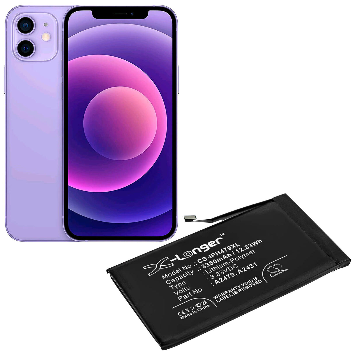 3.83V, Li-Polymer, 3350mAh, SmartPhone battery fits Apple, A2431, Iphone 12, Iphone 12 Max, 12.83Wh Mobile, SmartPhone Cameron Sino Technology Limited (Smartphone)