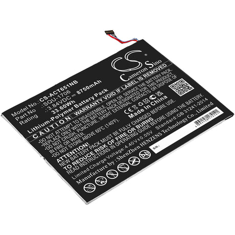 3.84V, Li-Polymer, 8750mAh, Tablet battery fits Acer, Kt.00201.004, Chromebook Tab 10, D651n, 33.60Wh Tablet Cameron Sino Technology Limited