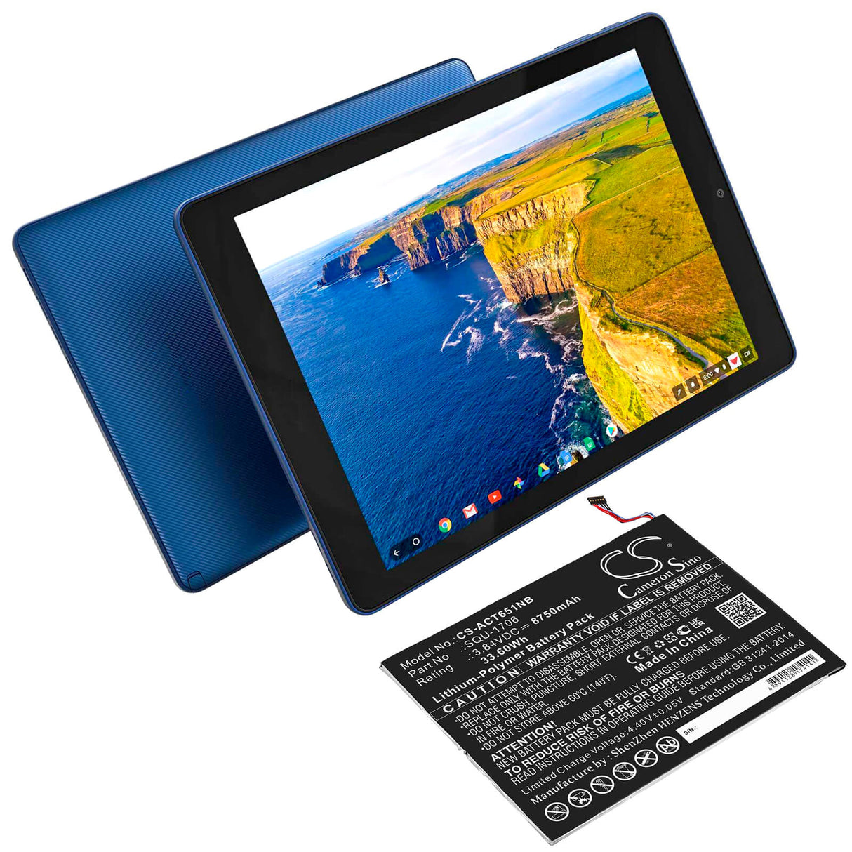 3.84V, Li-Polymer, 8750mAh, Tablet battery fits Acer, Kt.00201.004, Chromebook Tab 10, D651n, 33.60Wh Tablet Cameron Sino Technology Limited