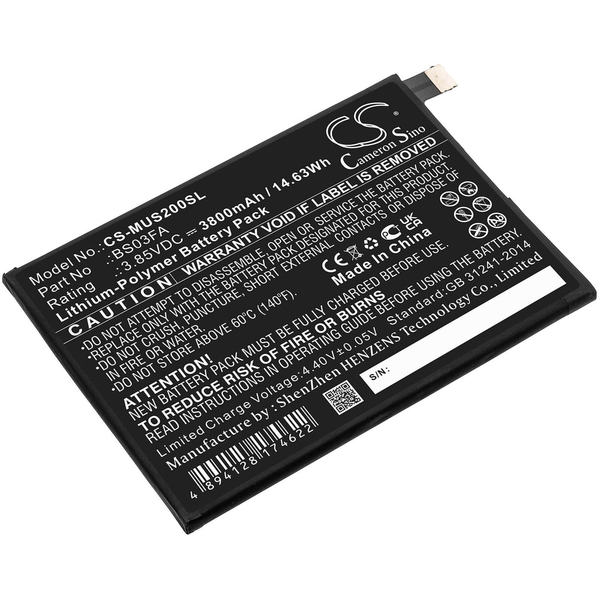 3.85V, Li-Polymer, 3800mAh, SmartPhone battery fits Xiaomi, Bs03fa, Awm-a0, Black Shark 2, 14.63Wh Mobile, SmartPhone Cameron Sino Technology Limited (Smartphone)