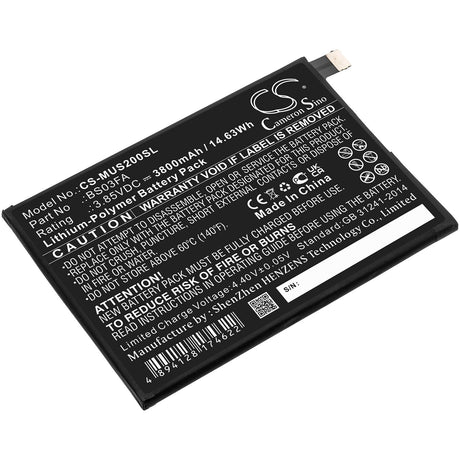 3.85V, Li-Polymer, 3800mAh, SmartPhone battery fits Xiaomi, Bs03fa, Awm-a0, Black Shark 2, 14.63Wh Mobile, SmartPhone Cameron Sino Technology Limited (Smartphone)
