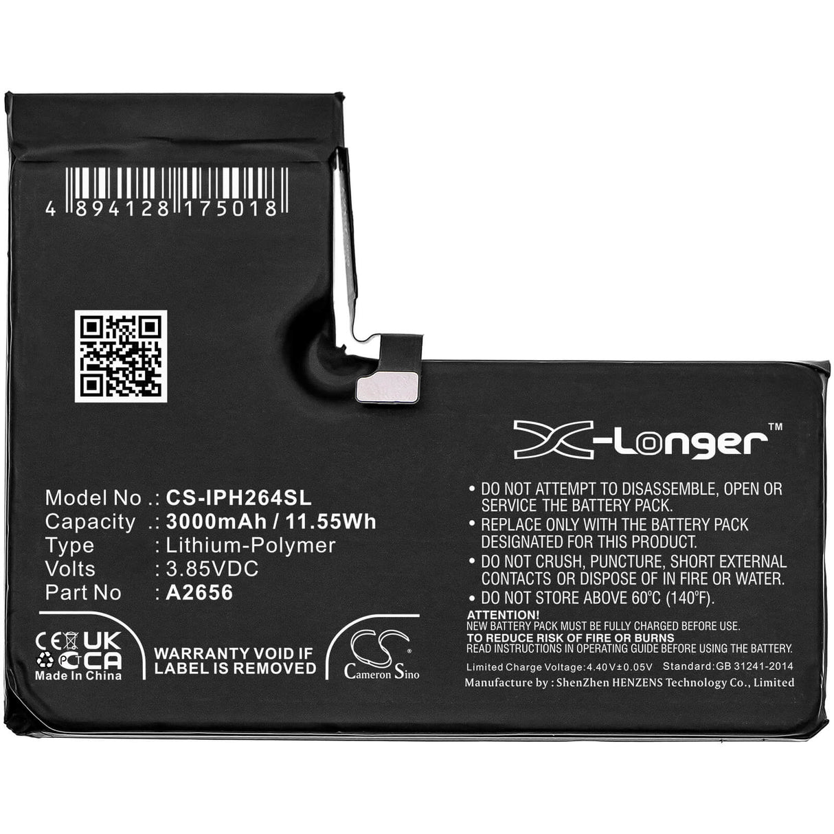3.85V, Li-Polymer, 3000mAh, SmartPhone battery fits Apple, A2656, A2640, Iphone 13 Pro, 11.55Wh Mobile, SmartPhone Cameron Sino Technology Limited (Smartphone)