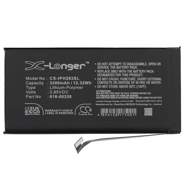 3.85V, Li-Polymer, 3200mAh, SmartPhone battery fits Apple, 616-00258, A2635, Iphone 13, 12.32Wh Mobile, SmartPhone Cameron Sino Technology Limited (Smartphone)