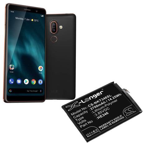 3.85V, Li-Polymer, 3700mAh, SmartPhone battery fits Nokia, He346, 7 Plus, Ta1046, 14.25Wh Mobile, SmartPhone Cameron Sino Technology Limited (Smartphone)