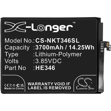 3.85V, Li-Polymer, 3700mAh, SmartPhone battery fits Nokia, He346, 7 Plus, Ta1046, 14.25Wh Mobile, SmartPhone Cameron Sino Technology Limited (Smartphone)