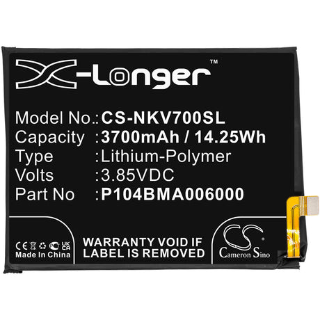 3.85V, Li-Polymer, 3700mAh, SmartPhone battery fits Nokia, P104bma006000, Ta-1322, Ta-1323, 14.25Wh Mobile, SmartPhone Cameron Sino Technology Limited (Smartphone)