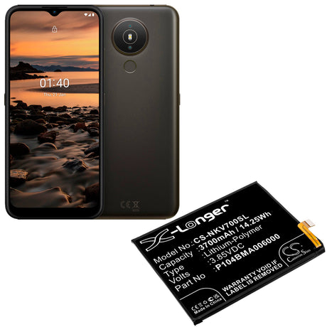 3.85V, Li-Polymer, 3700mAh, SmartPhone battery fits Nokia, P104bma006000, Ta-1322, Ta-1323, 14.25Wh Mobile, SmartPhone Cameron Sino Technology Limited (Smartphone)