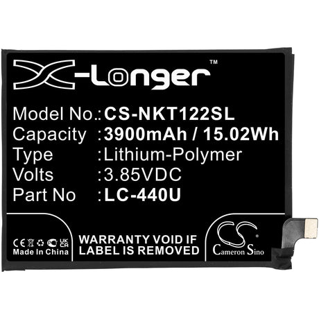 3.85V, Li-Polymer, 3900mAh, SmartPhone battery fits Nokia, Lc-440u, 5.3 2020, Ta-1223, 15.02Wh Mobile, SmartPhone Cameron Sino Technology Limited (Smartphone)