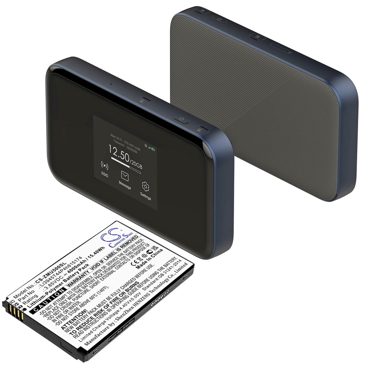 3.85V, Li-Polymer, 4000mAh, Hotspot battery fits Telstra, 5g Wi-fi Pro, 15.40Wh Hotspot Cameron Sino Technology Limited