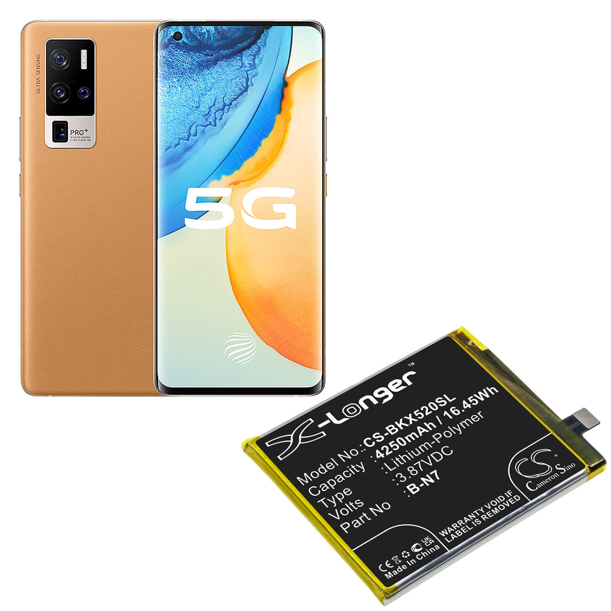 3.87V, Li-Polymer, 4250mAh, SmartPhone battery fits Vivo, B-n7, V2011a, X50 Pro Plus, 16.45Wh Mobile, SmartPhone Cameron Sino Technology Limited (Smartphone)