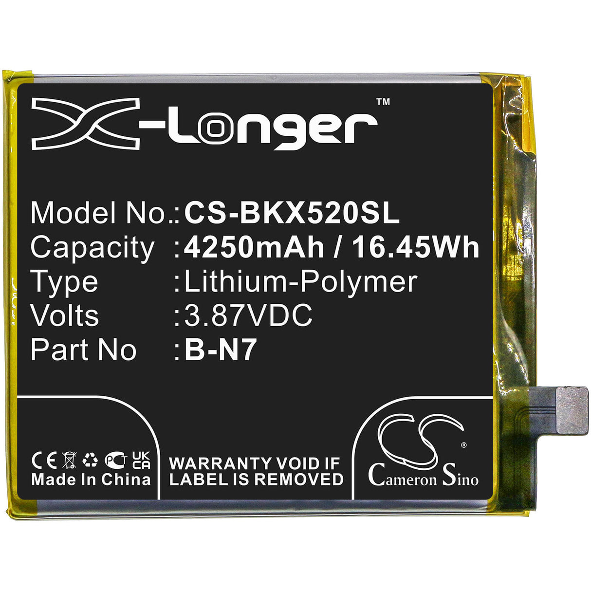 3.87V, Li-Polymer, 4250mAh, SmartPhone battery fits Vivo, B-n7, V2011a, X50 Pro Plus, 16.45Wh Mobile, SmartPhone Cameron Sino Technology Limited (Smartphone)