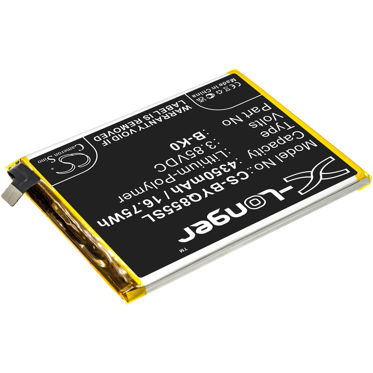 3.85V, Li-Polymer, 4350mAh, SmartPhone battery fits Vivo, B-k0, Iqoo Neo 855, V1936, 16.75Wh Mobile, SmartPhone Cameron Sino Technology Limited (Smartphone)