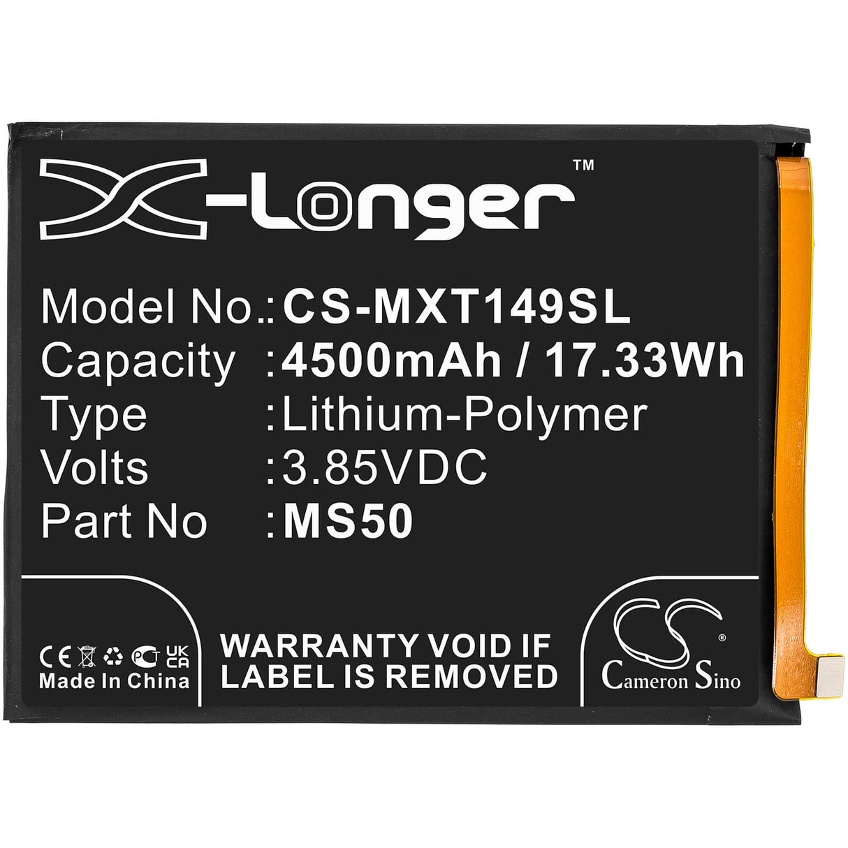 3.85V, Li-Polymer, 4500mAh, SmartPhone battery fits Motorola, Ms50, Moto G50 5g, Moto G50 5g 2021, 17.33Wh Mobile, SmartPhone Cameron Sino Technology Limited (Smartphone)
