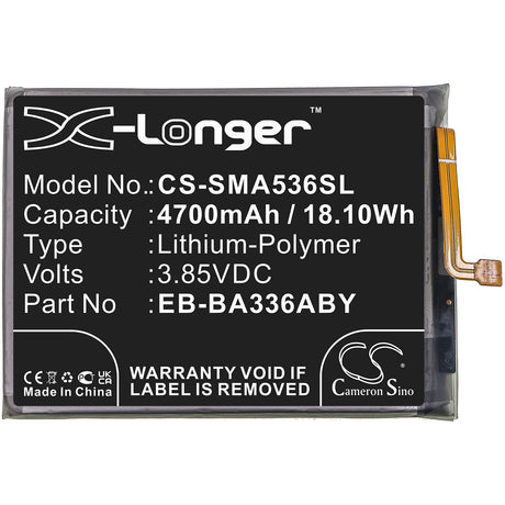 3.85V, Li-Polymer, 4700mAh, SmartPhone battery fits Samsung, Eb-ba336aby, Galaxy A33 5g, Galaxy A53 5g, 18.1Wh Mobile, SmartPhone Cameron Sino Technology Limited (Smartphone)