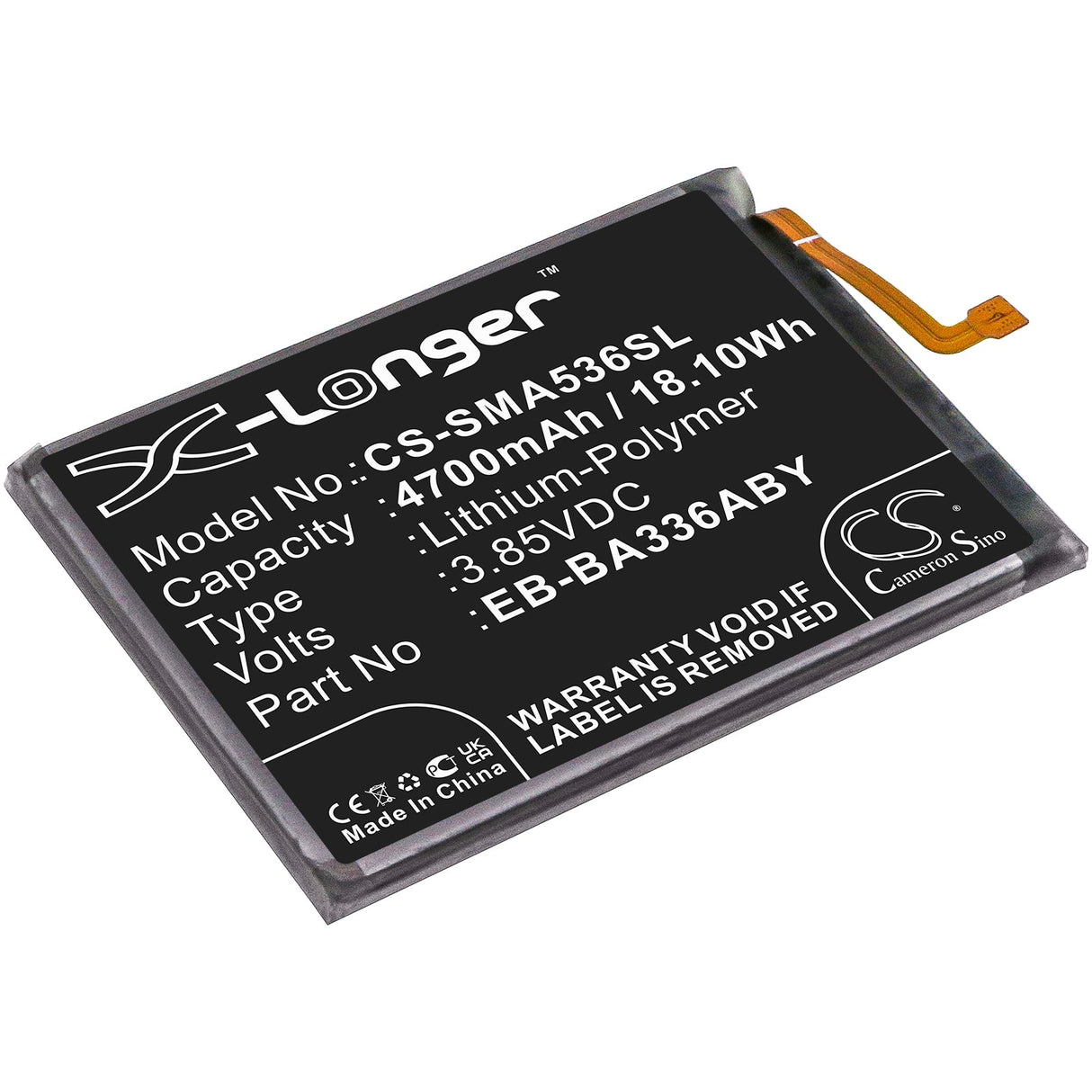 3.85V, Li-Polymer, 4700mAh, SmartPhone battery fits Samsung, Eb-ba336aby, Galaxy A33 5g, Galaxy A53 5g, 18.1Wh Mobile, SmartPhone Cameron Sino Technology Limited (Smartphone)