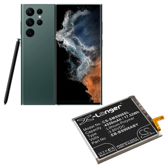3.85V, Li-Polymer, 4550mAh, SmartPhone battery fits Samsung, Eb-bs908aby, Galaxy S22 Ultra 5g, Sm-s906w, 17.52Wh Mobile, SmartPhone Cameron Sino Technology Limited (Smartphone)