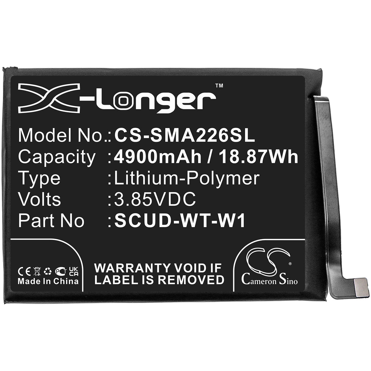 3.85V, Li-Polymer, 4900mAh, SmartPhone battery fits Samsung, Scud-wt-w1, Galaxy A22 5g, Galaxy A22s, 18.87Wh Mobile, SmartPhone Cameron Sino Technology Limited (Smartphone)