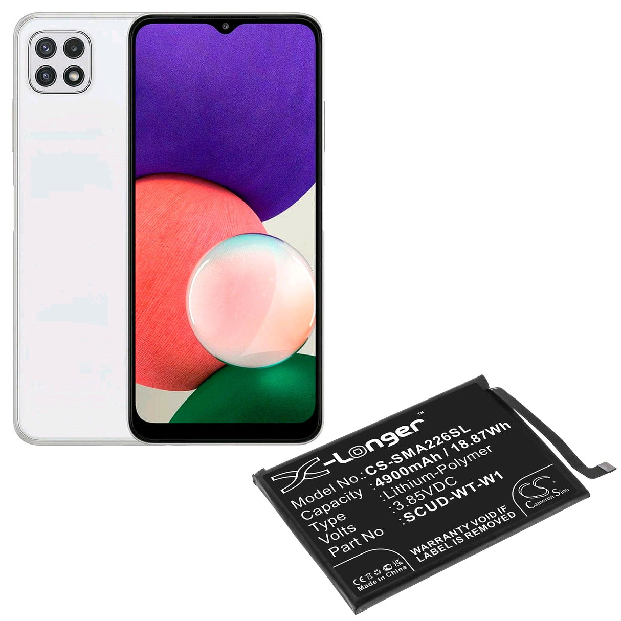 3.85V, Li-Polymer, 4900mAh, SmartPhone battery fits Samsung, Scud-wt-w1, Galaxy A22 5g, Galaxy A22s, 18.87Wh Mobile, SmartPhone Cameron Sino Technology Limited (Smartphone)