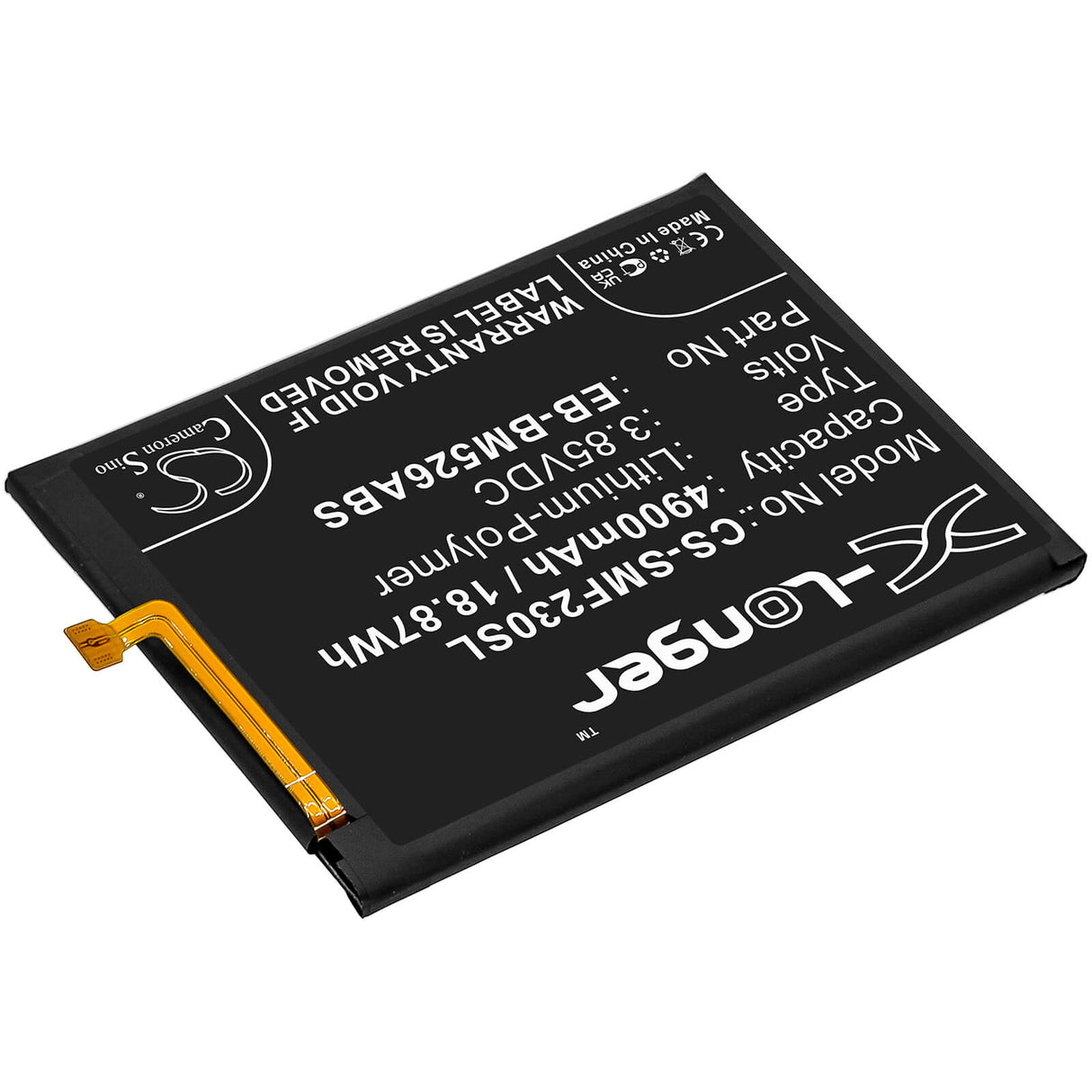 3.85V, Li-Polymer, 4900mAh, SmartPhone battery fits Samsung, Eb-bm526abs, Galaxy A23 4g, Galaxy F23 5g, 18.87Wh Mobile, SmartPhone Cameron Sino Technology Limited (Smartphone)