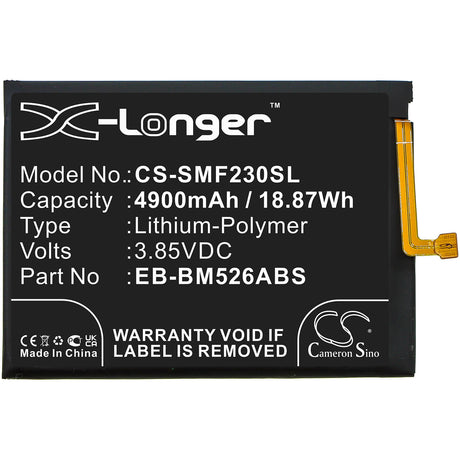 3.85V, Li-Polymer, 4900mAh, SmartPhone battery fits Samsung, Eb-bm526abs, Galaxy A23 4g, Galaxy F23 5g, 18.87Wh Mobile, SmartPhone Cameron Sino Technology Limited (Smartphone)