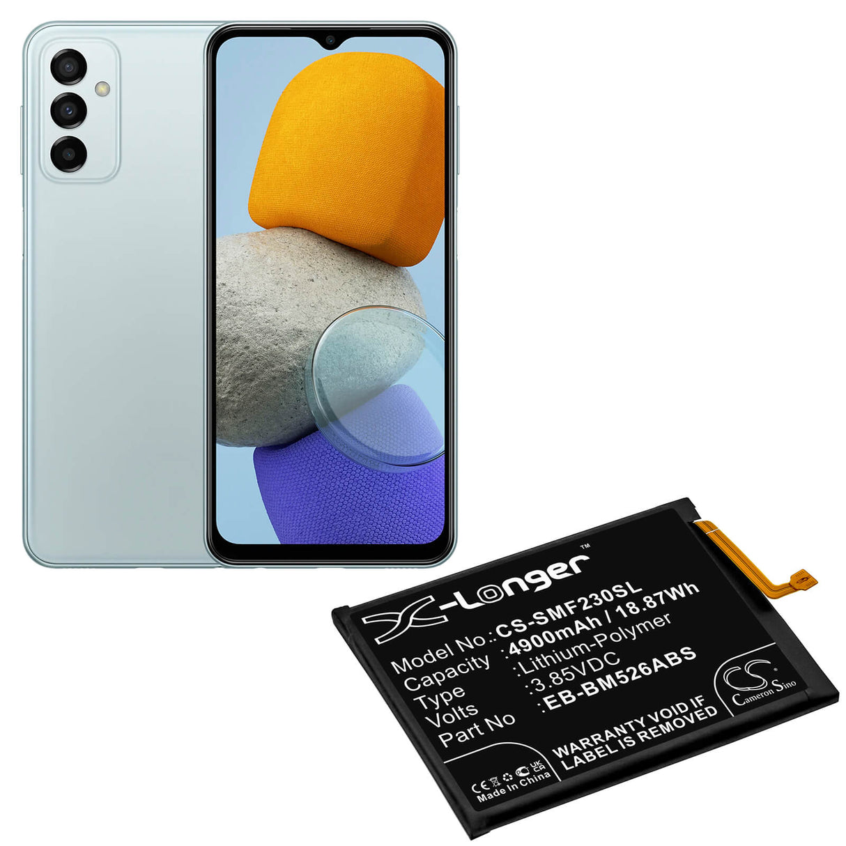 3.85V, Li-Polymer, 4900mAh, SmartPhone battery fits Samsung, Eb-bm526abs, Galaxy A23 4g, Galaxy F23 5g, 18.87Wh Mobile, SmartPhone Cameron Sino Technology Limited (Smartphone)