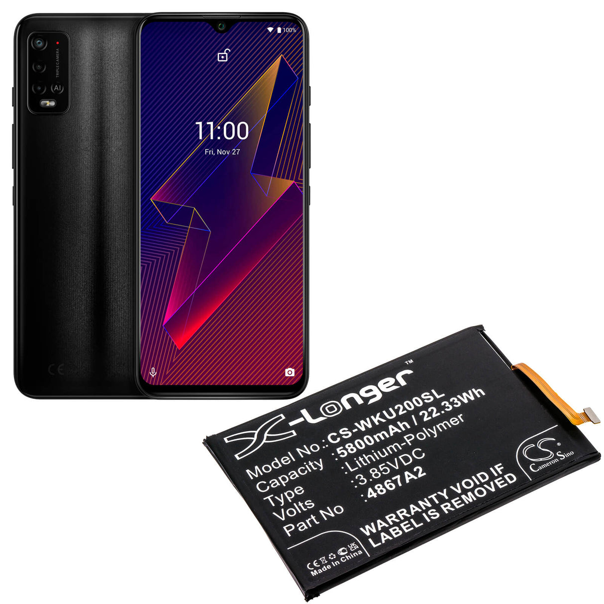 3.85V, Li-Polymer, 5800mAh, SmartPhone battery fits Wiko, 4867a2, Power U20, U30, 22.33Wh Mobile, SmartPhone Cameron Sino Technology Limited (Smartphone)