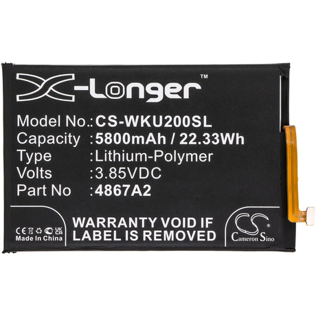 3.85V, Li-Polymer, 5800mAh, SmartPhone battery fits Wiko, 4867a2, Power U20, U30, 22.33Wh Mobile, SmartPhone Cameron Sino Technology Limited (Smartphone)