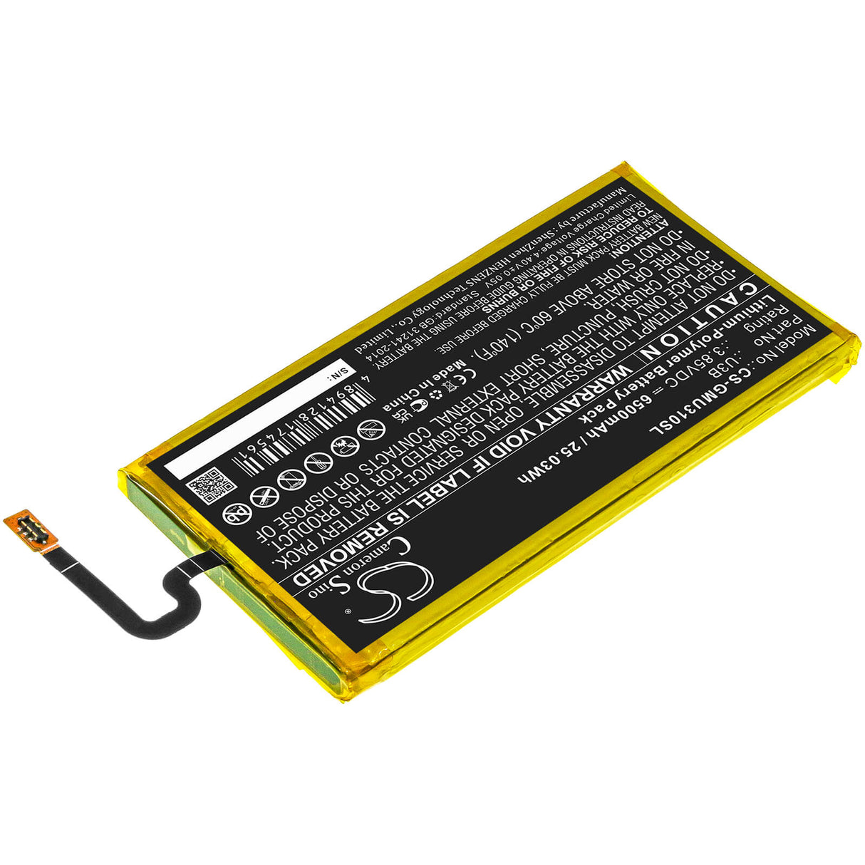 3.85V, Li-Polymer, 6500mAh, Hotspot battery fits Glocalme, U3b, 25.03Wh Hotspot Cameron Sino Technology Limited