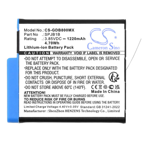 3.85V, Li-ion, 1220mAh, Camera battery fits Gopro, 601-10197-00, 601-10197-00, Aabat-001, 4.697Wh Camera Cameron Sino Technology Limited (Camera)