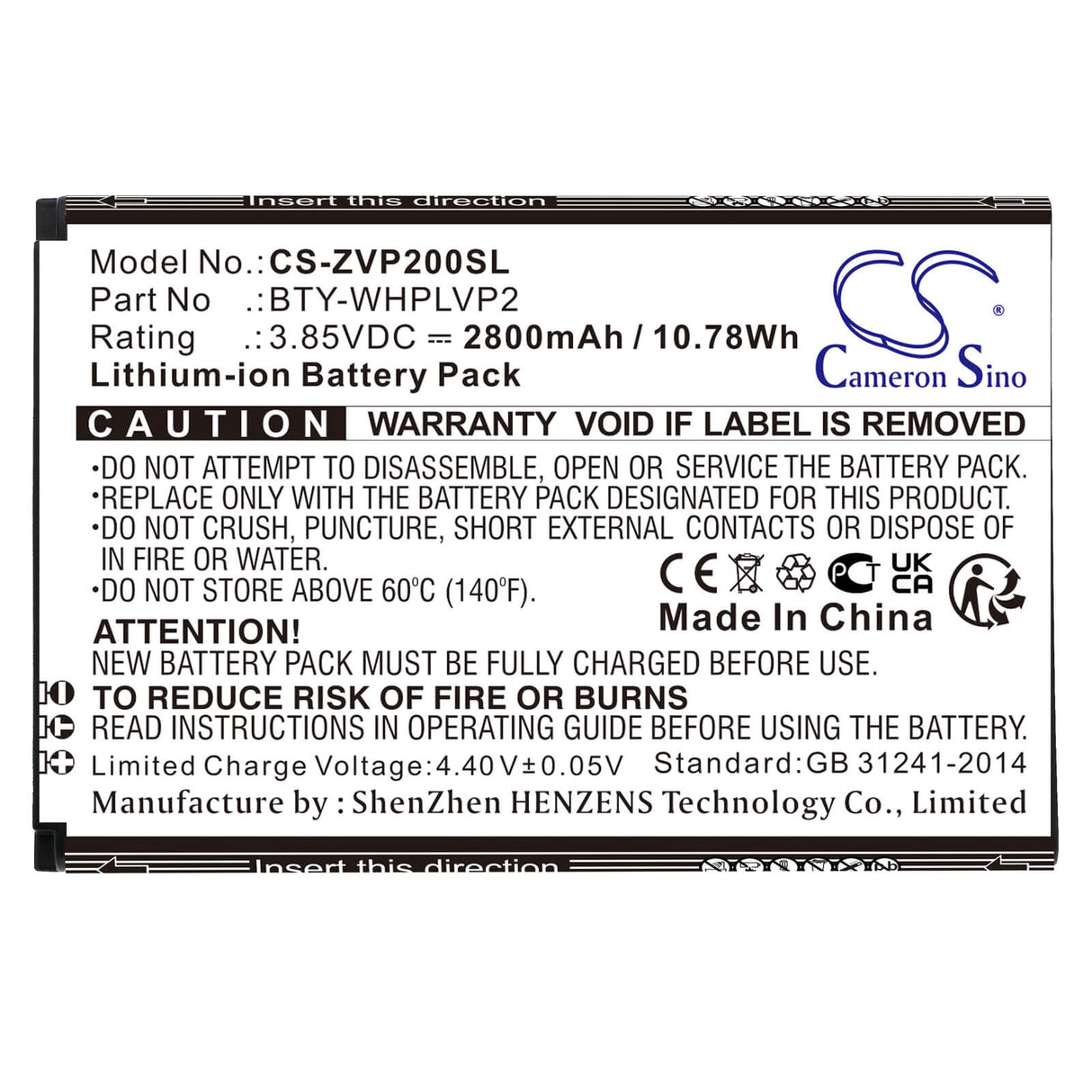 3.85V, Li-ion, 2800mAh, Hotspot battery fits Verizon, Bty-whplvp2, Lvp2, Wireless Home Phone Connect, 10.78Wh Hotspot Cameron Sino Technology Limited
