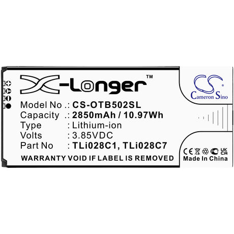 3.85V, Li-ion, 2850mAh, SmartPhone battery fits At&t, Alcatel, Tli028c1, 1b 2020, Ot-5002a, 10.97Wh Mobile, SmartPhone Cameron Sino Technology Limited (Smartphone)