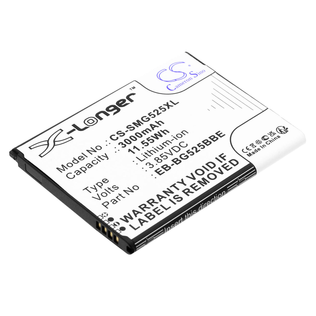 3.85V, Li-ion, 3000mAh, SmartPhone battery fits Samsung, Eb-bg525bbe, Galaxy Xcover 5, Galaxy Xcover 5 2021, 11.55Wh Mobile, SmartPhone Cameron Sino Technology Limited (Smartphone)