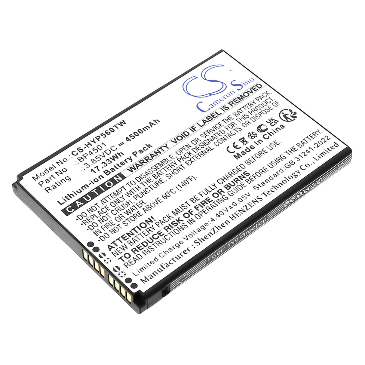 3.85V, Li-ion, 4500mAh, Two-Way Radio battery fits Hytera, Pnc460, Pnc460u, 17.33Wh Two-Way Radio Cameron Sino Technology Limited