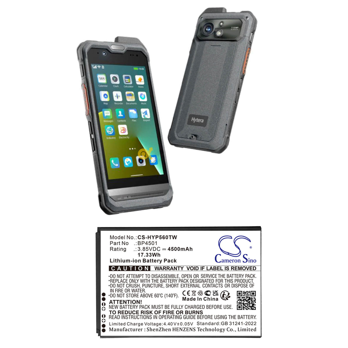 3.85V, Li-ion, 4500mAh, Two-Way Radio battery fits Hytera, Pnc460, Pnc460u, 17.33Wh Two-Way Radio Cameron Sino Technology Limited