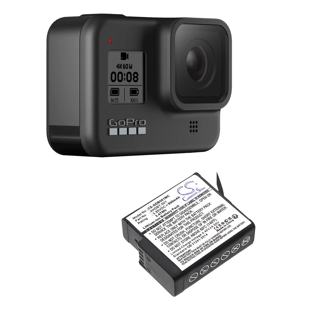 3.85V, Li-ion, 900mAh, Camera battery fits Gopro, 601-10197-00, 601-10197-00, Aabat-001, 3.465Wh Camera Cameron Sino Technology Limited (Camera)