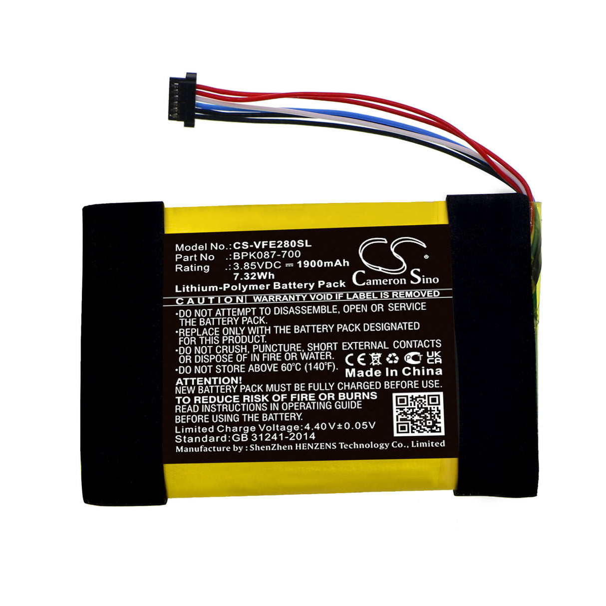 3.85V, Li-Polymer, 1900mAh, Payment Terminal battery fits Verifone, Bpk087-700, E280, M087-602-11-wwa, 7.32Wh Payment Terminal Cameron Sino Technology Limited