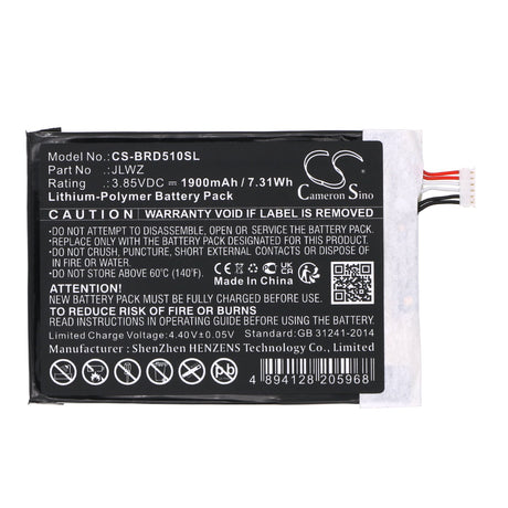 3.85V, Li-Polymer, 1900mAh, SmartPhone battery fits Brondi, Jlwz, 510 S Hd, 7.32Wh Mobile, SmartPhone Cameron Sino Technology Limited (Smartphone)