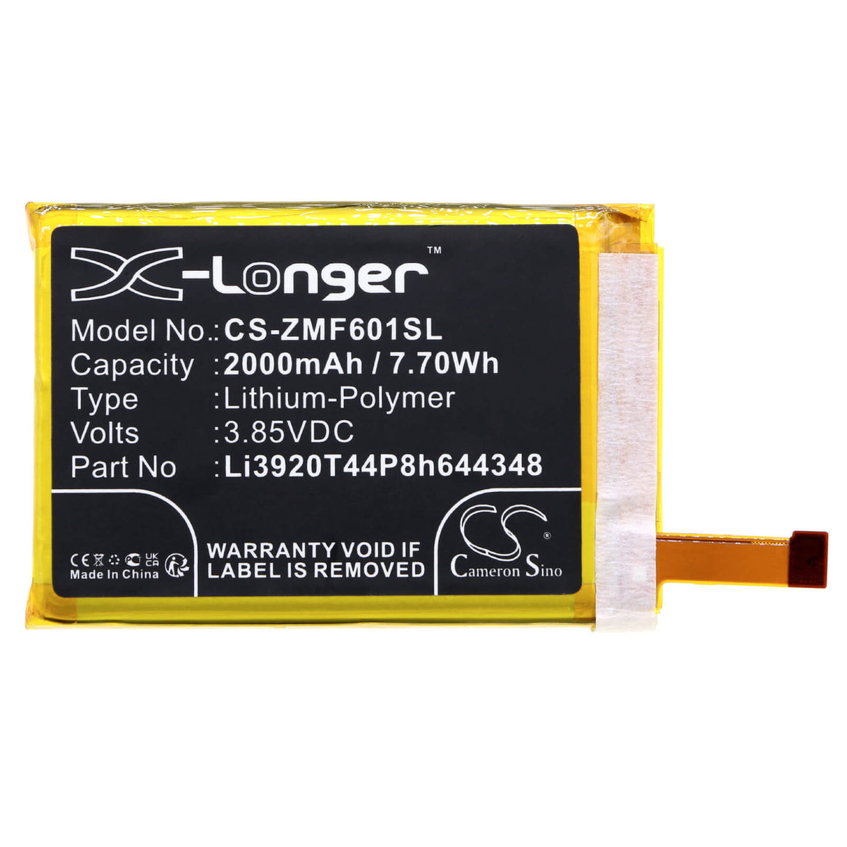 3.85V, Li-Polymer, 2000mAh, Hotspot battery fits Zte, Li3920t44p8h644348, Pocket Wifi 601zt, Pocket Wifi 801zt, 7.70Wh Hotspot Cameron Sino Technology Limited