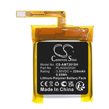 3.85V, Li-Polymer, 220mAh, Smartwatch battery fits Amazfit, Pl402022gh, A2010, Gts 2 Mini, 0.85Wh Smartwatch Cameron Sino Technology Limited