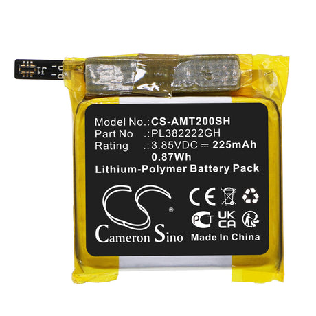 3.85V, Li-Polymer, 225mAh, Smartwatch battery fits Amazfit, Pl382222gh, A2009, A2017, 0.87Wh Smartwatch Cameron Sino Technology Limited