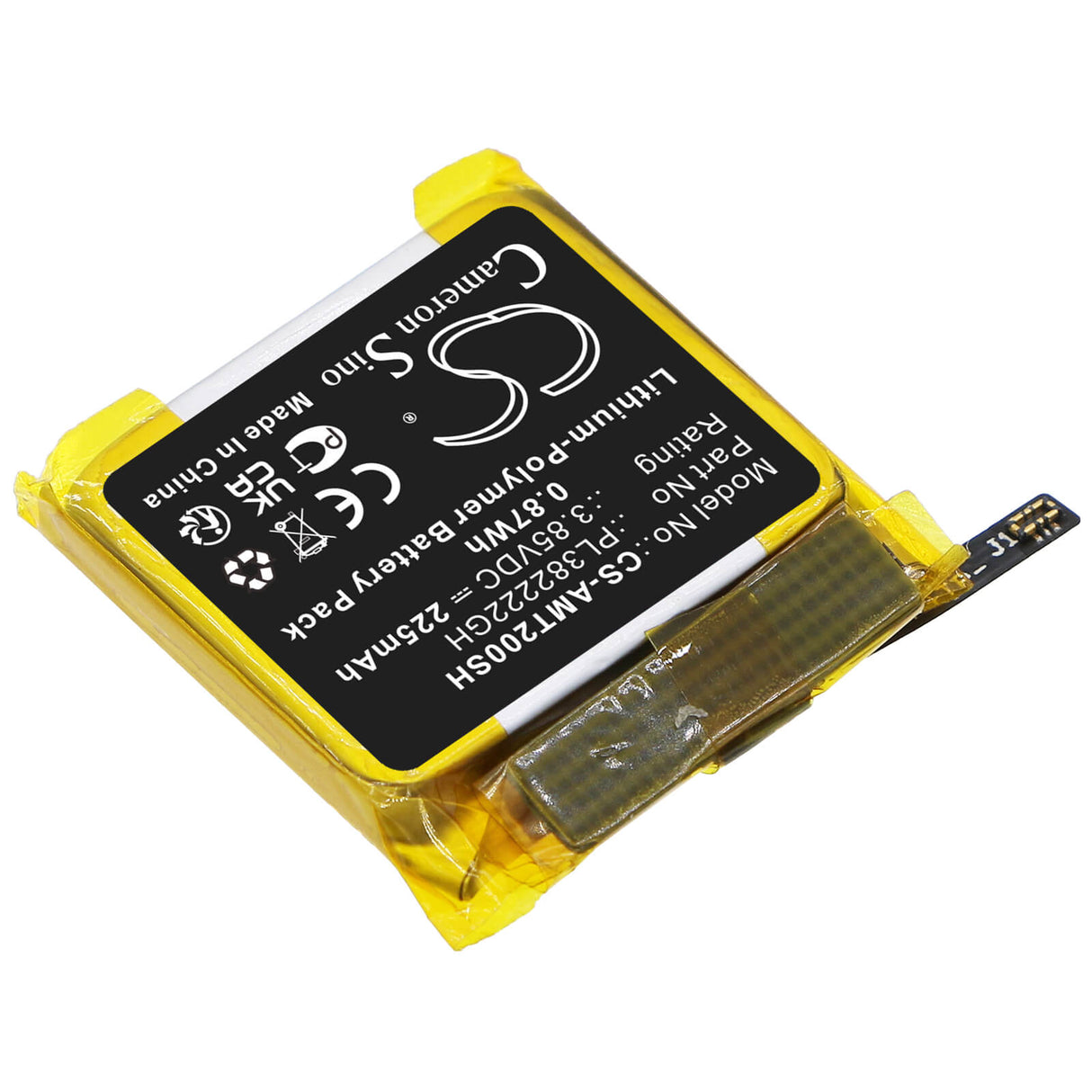 3.85V, Li-Polymer, 225mAh, Smartwatch battery fits Amazfit, Pl382222gh, A2009, A2017, 0.87Wh Smartwatch Cameron Sino Technology Limited